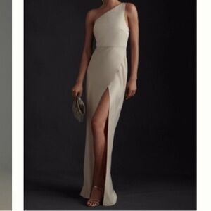 BHLDN Dylan One-Shoulder Satin Side-Slit Gown